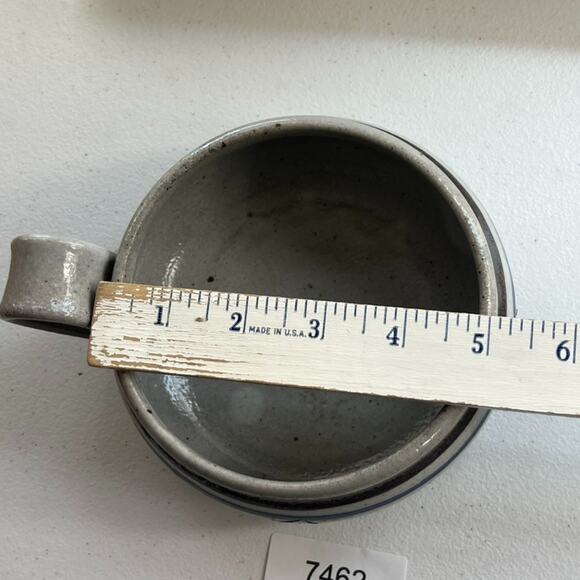 Studio Art Pottery Handmade Soup Bowl Handled Blue Striped Signed 5" X 3" - Picture 14 of 16